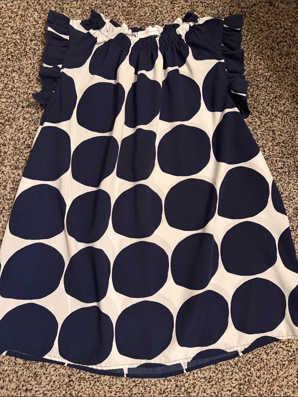 Ces Femme Navy and White Polka Dot Ruffle Sleeve Blouse